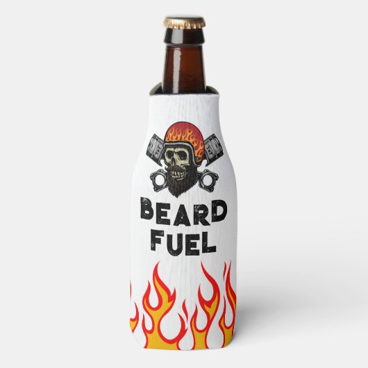 BEARD FUEL Funny Mannen Skull & Flames Joke Gift Flesjeskoeler (Fles Voorkant)