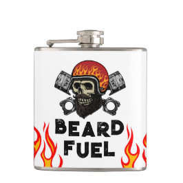 BEARD FUEL Funny Mannen Skull & Flames Joke Gift Heupfles