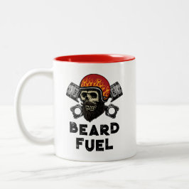 BEARD FUEL Funny Mannen Skull & Flames Joke Gift Tweekleurige Koffiemok