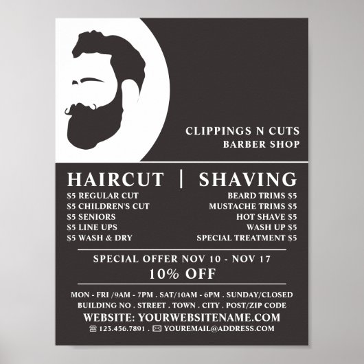Beard Logo, Mannen kappers Adverteren Poster (Voorkant)