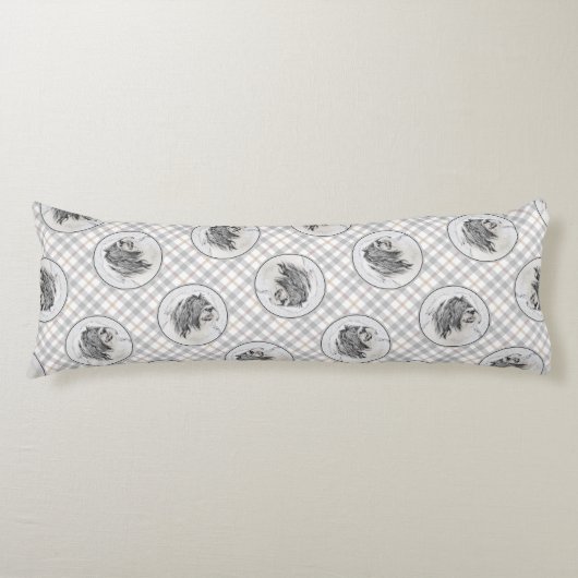 Bearded Collie Beardie Black Tekening Schattigee D Lichaamskussen (Voorkant)