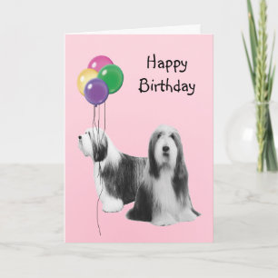 Bearded Collie, Birthday Balloons Kaart