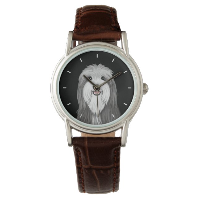 Bearded Collie Cartoon Dog Horloge (Voorkant)