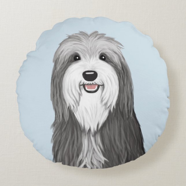 Bearded Collie Cartoon Dog Rond Kussen (Voorkant)