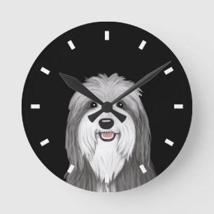 Bearded Collie Cartoon Dog Ronde Klok