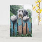 Bearded Collie Denken aan jou Kaart (Gele Bloem)