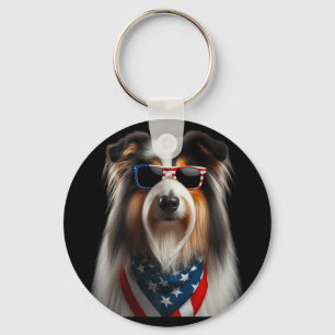 Bearded Collie Dog 4 juli Amerikaanse Onafhankelij Sleutelhanger