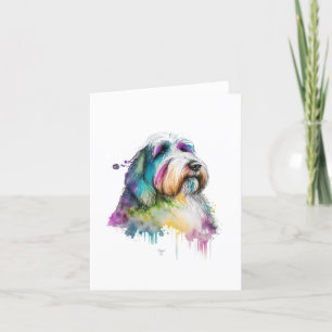 Bearded Collie Dog In Waterverf & Pen Feestdagen Kaart