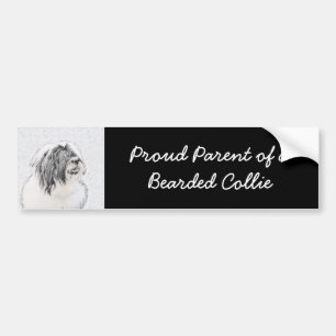 Bearded Collie Drawing - Cute Original Dog Art Bumpersticker