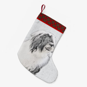 Bearded Collie Drawing - Cute Original Dog Art Kleine Kerstsok