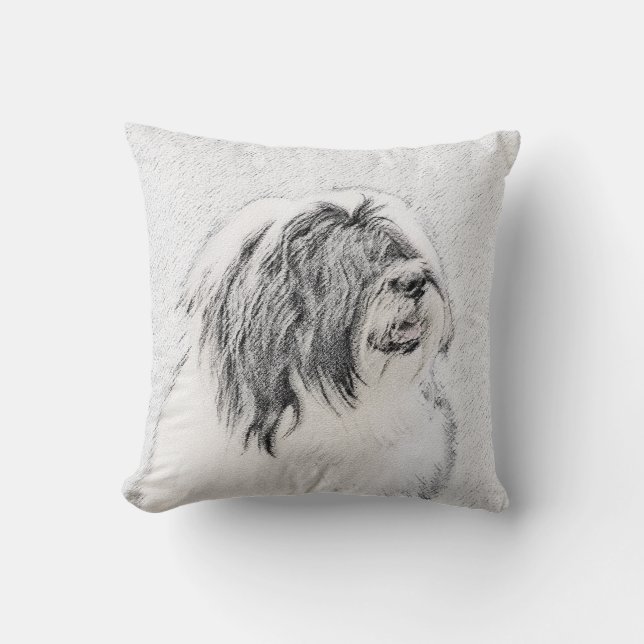 Bearded Collie Drawing - Cute Original Dog Art Kussen (Voorkant)