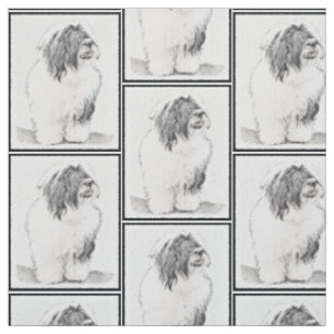 Bearded Collie Drawing - Cute Original Dog Art Stof