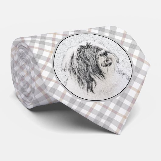 Bearded Collie Drawing - Cute Original Dog Art Stropdas (Opgerold)