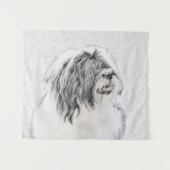 Bearded Collie Drawing - Cute Original Dog Art Wandkleed (Voorkant (horizontaal))