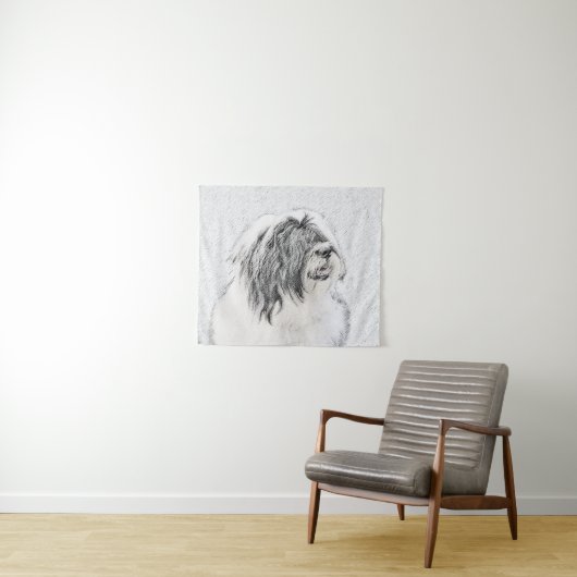 Bearded Collie Drawing - Cute Original Dog Art Wandkleed (In Situ (horizontaal))