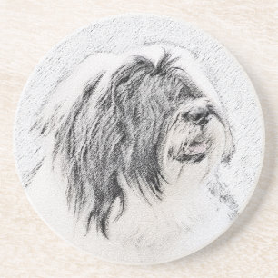 Bearded Collie Drawing - Cute Original Dog Art Zandsteen Onderzetter