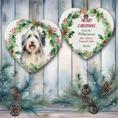 Bearded Collie Holly Wreath Kerstmis Keramisch Ornament