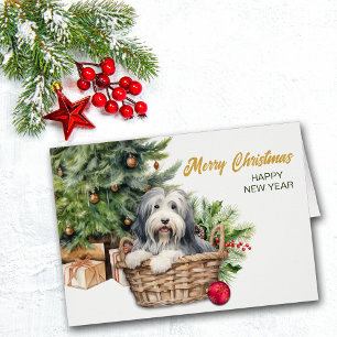 Bearded Collie Hond Rieten Mand Kerstboom