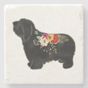 Bearded Collie Hondenras Boho Floral Silhouette St Stenen Onderzetter