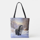 Bearded Collie Laat het sneeuwen Kerstmis Draagtas (Achterkant)