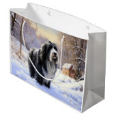 Bearded Collie Laat het sneeuwen Kerstmis Groot Cadeauzakje (Achterkant Gekanteld)