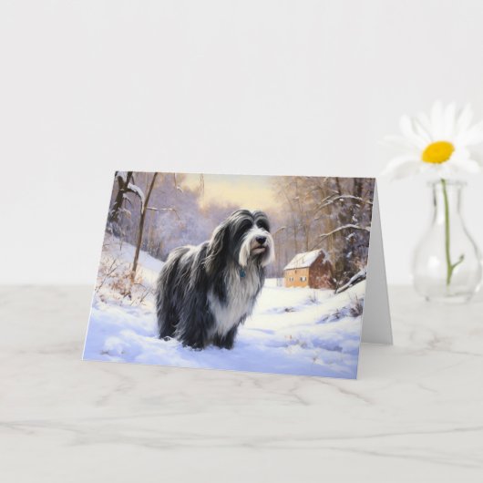Bearded Collie Laat het sneeuwen Kerstmis Kaart (Kleine Plant)