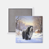 Bearded Collie Laat het sneeuwen Kerstmis Magneet (Voorkant / Achterkant)