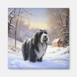 Bearded Collie Laat het sneeuwen Kerstmis Magneet