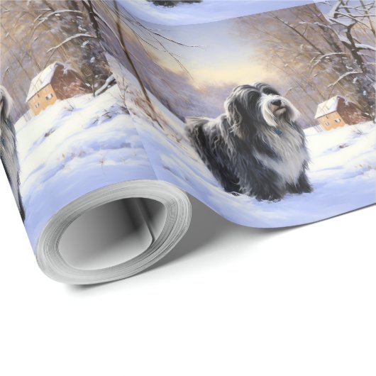 Bearded Collie Let It Snow Kerstmis Cadeaupapier (Rol Hoek)