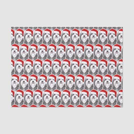 Bearded Collie met Santa Hat Kerstmis Patterned Tissuepapier (Voorkant)