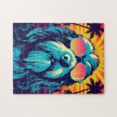 Bearded Collie met zonnebril op het strand Legpuzzel (Horizontaal)