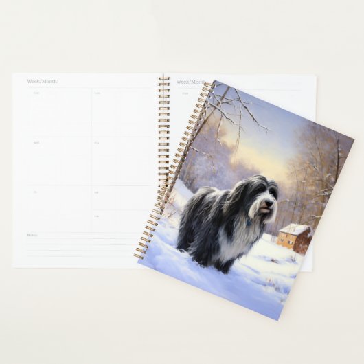 Bearded Collie Noël Qu'il neige (Devant avec enveloppe)