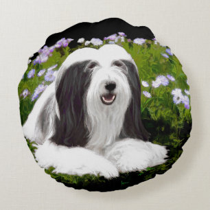 Bearded Collie Painting - Cute Original Dog Art Rond Kussen