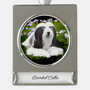 Bearded Collie Painting - Cute Original Dog Art Verzilverd Banner Ornament