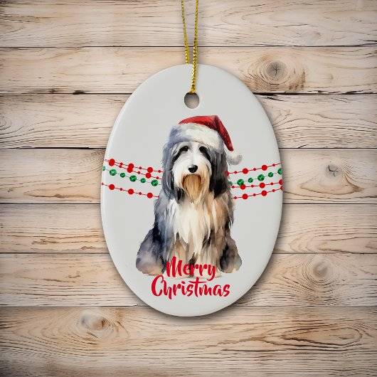 Bearded Collie Santa Hat Holiday Beads Keramisch Ornament
