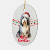 Bearded Collie Santa Hat Holiday Beads Keramisch Ornament (Links)