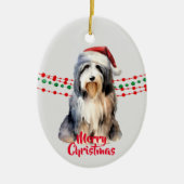 Bearded Collie Santa Hat Holiday Beads Keramisch Ornament (Voorkant)