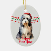 Bearded Collie Santa Hat Holiday Beads Keramisch Ornament (Achterkant)