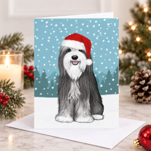 Bearded Collie Schattige Dog Christmas Custom Feestdagen Kaart