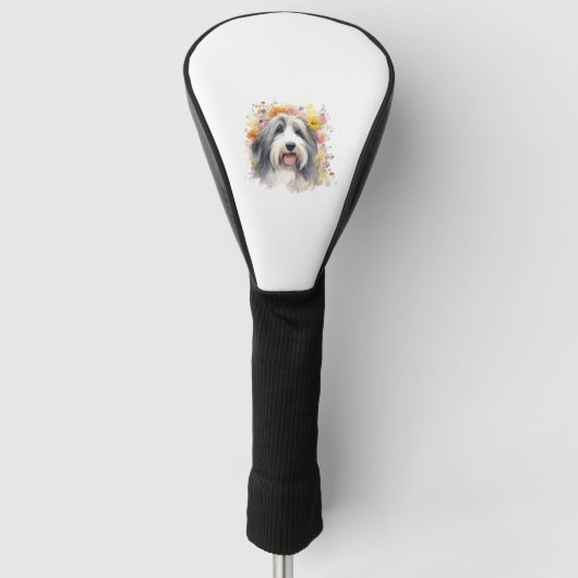 Bearded Collie tussen Wildflower 1 Golfheadcover (Voorkant)