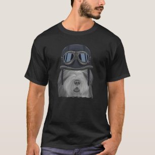 Bearded Collie Wearing  Motorcycle Helmet T-shirt