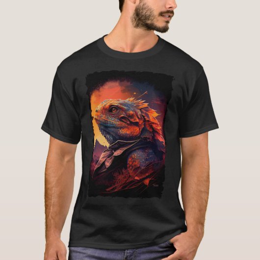 Bearded Dragon bergen zonsondergang hagedis retro T-shirt (Voorkant)