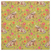 Bearded Dragon Floral op heldere groene achtergron Stof (Swatch)