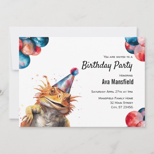 Bearded Dragon Pet Lizard Reptile Verjaardagsfeest Kaart (Voorkant)