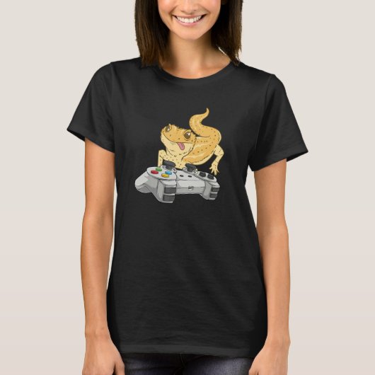 Bearded Dragon Playing Video Game  Reptile Lizard  T-shirt (Voorkant)