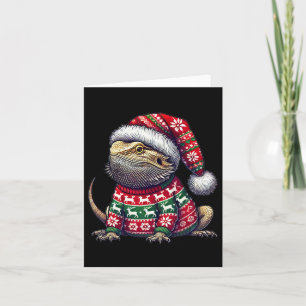 Bearded Dragon Ugly Sweater Santa Hat Kerstmis Kaart