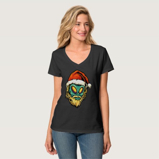Bearded Santa Claus Alien Head Ufo Lovers Christma T-shirt (Voorkant volledig)