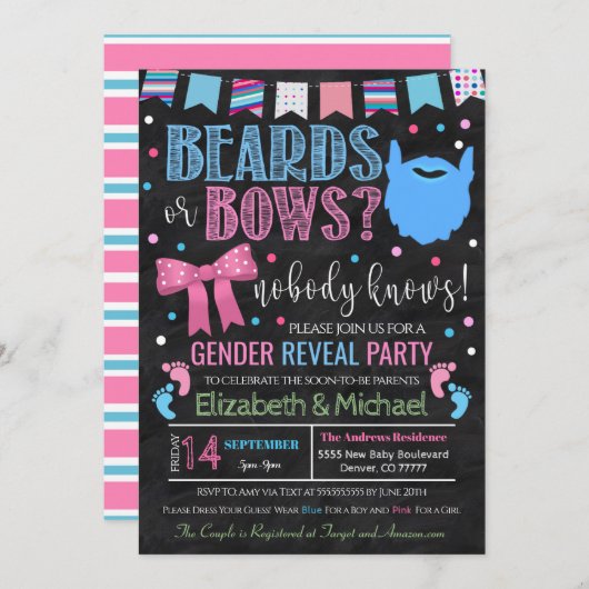 Beards of Bows Gender Reopenbaart Uitnodiging (Voorkant / Achterkant)