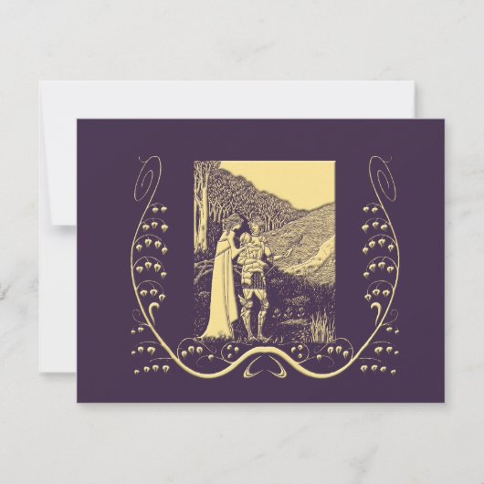 Beardsley Nouveau Knight & Lady Wedding Invitation Kaart (Voorkant)