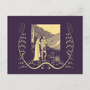 Beardsley Nouveau Knight & Lady Wedding Invitation Kaart